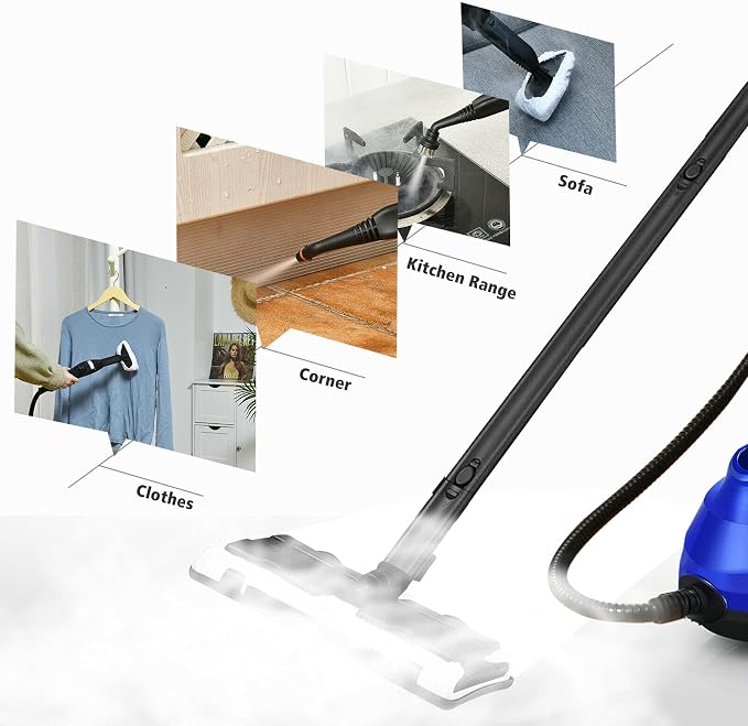 Moccha 2000W Steam Cleaner w/ 19 Accessories, 2000 W Household Steamer w/ 1.5L Tank for Chemical-Free Cleaning, Heavy Duty Household Cleaning Machine for Floors, Windows, Cars (Blue)