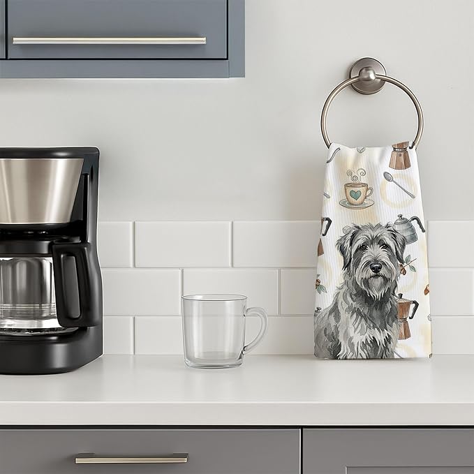 Caroline's Treasures Gray Briard Coffee Bar Kitchen Towel Velour Plush Front and Cotton Loop Back Machine Washable