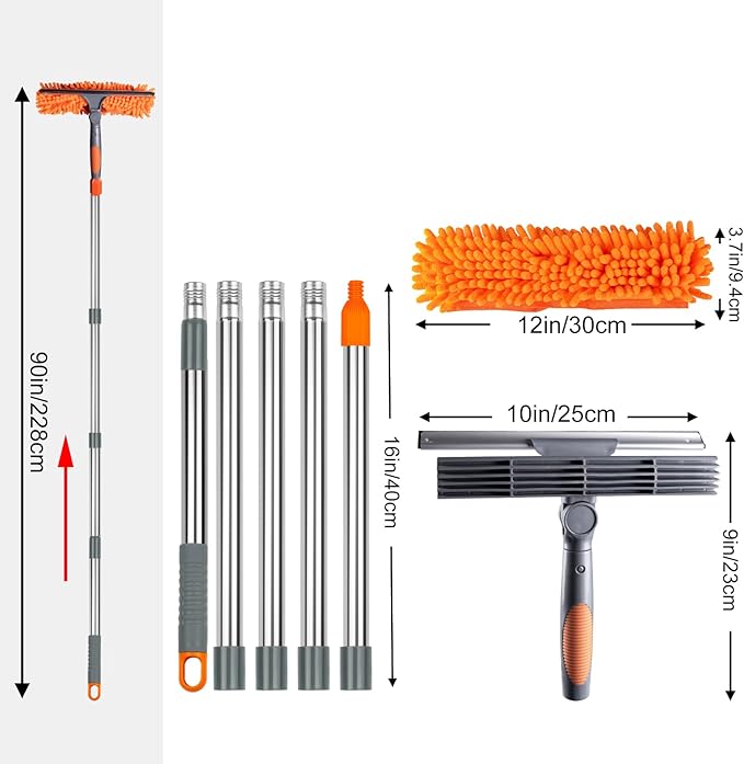 BITOPE 90" Squeegee for Window Cleaning Cleaner Tool with Extension Pole 2 in 1 Rotatable Window Wash Tool for Home Shower Glass Car Windshield Outdoor Solar Panel