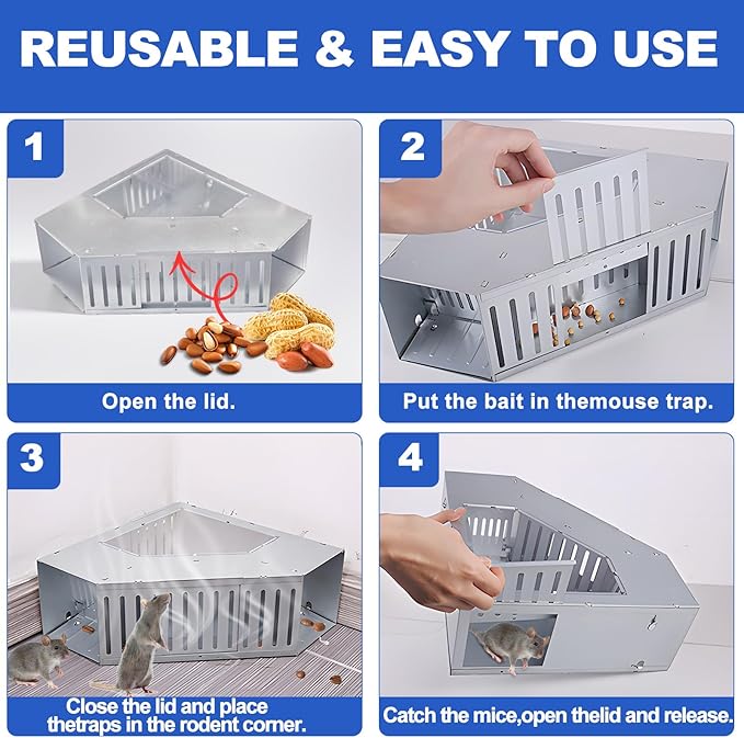Humane Mouse Trap,Reusable Automatic Rat Trap,Didirectional Combined Continuous Rat Traps Cage,No Bait,Mouse Stations for Mice Outdoor and Indoor,Keeps Children and Pets Safe