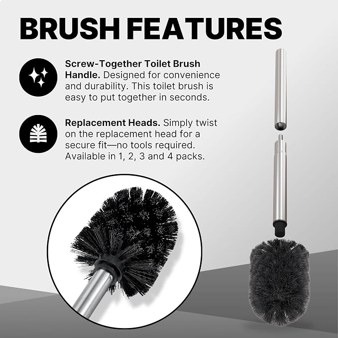 ToiletTree Products Toilet Brush with Lid - Sleek Toilet Bowl Brush and Holder - Toilet Scrubber Brush Set with Heavy-Weight Base - Lidded Toilet Bowl Cleaner Brush and Holder - Chrome (2 Pack)