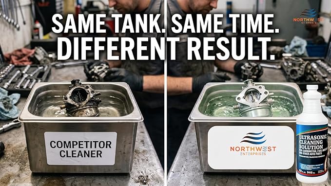 NORTHWEST ENTERPRISES Ultrasonic Cleaner Solution for Carburetors and Engine Parts. Industrial Strength Concentrated Washing Compound for Ultrasonic Machines & Immersion Washers - Makes 11 Gallons!