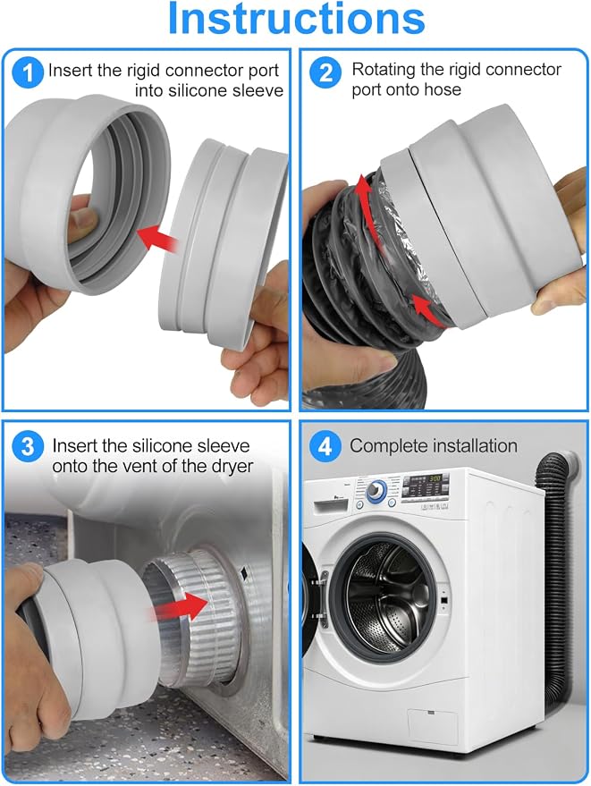 4" 8feet Dryer Vent Hose and Cleaning Kit,Dryer Vent Cleaner Kit,Dryer Vacuum Hose Attachment with Dryer Lint Brush&Dryer Cleaning Hose,Dryer Duct Cleaning Kit,Dryer Lint Cleaner,Dryer Vent Kit