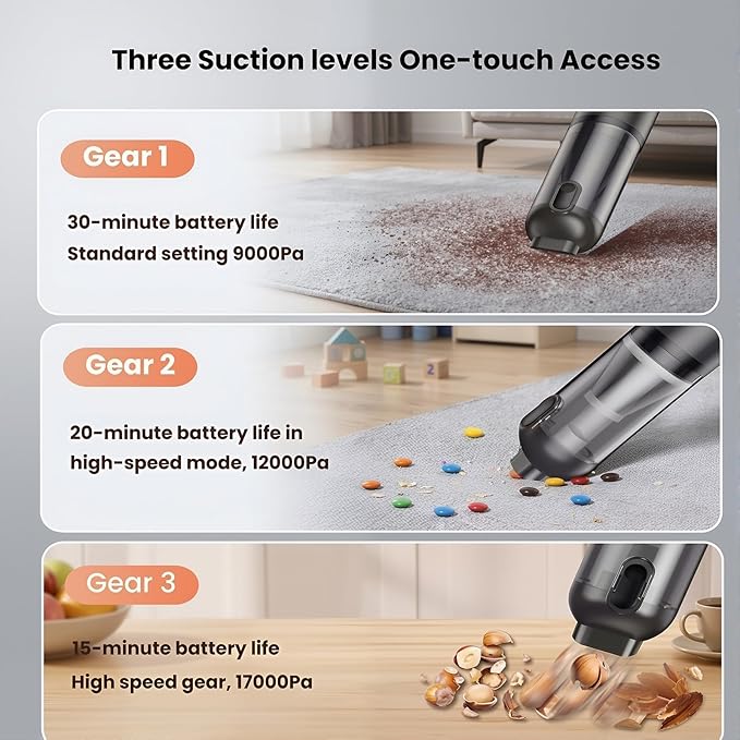 17000Pa Cordless Handheld Vacuum Cleaner, AI Brushless Motor with HD Display, One-Touch Dust Emptying, Lightweight for Home & Car Cleaning, Long Battery Life