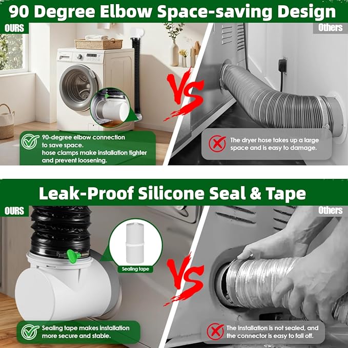 Dryer Vent Hose for Tight Space, 4 Inch 6-Layer Aluminum Flexible Dryer Vent Hose with 90 Degree Dryer Vent Elbow Dryer Hose Vent Kit Dryer Vent Connector Kit Indoor Outdoor