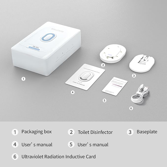 Toilet UV-C 275nm Sanitizer Lamp – Smart Toilet Seat Sanitizer & Odor-Reducing Bathroom Accessory with 2000mAh Rechargeable Battery, USB-C Fast Charging, Easy Tool-Free Installation