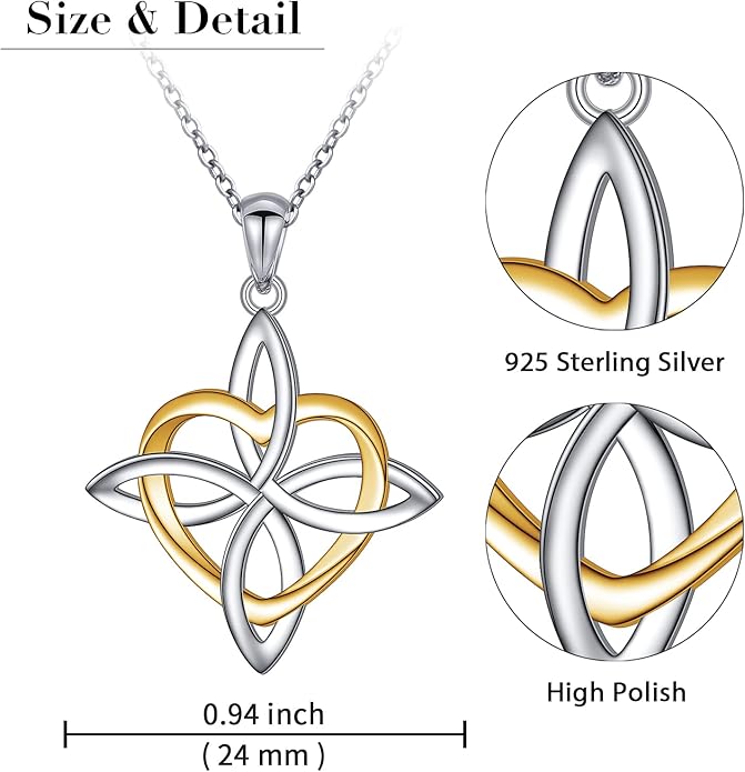 FLYOW 925 Sterling Silver Good Luck Irish Jewelry Celtic Knot Pendant Necklace for Women Birthday Graduation Gift