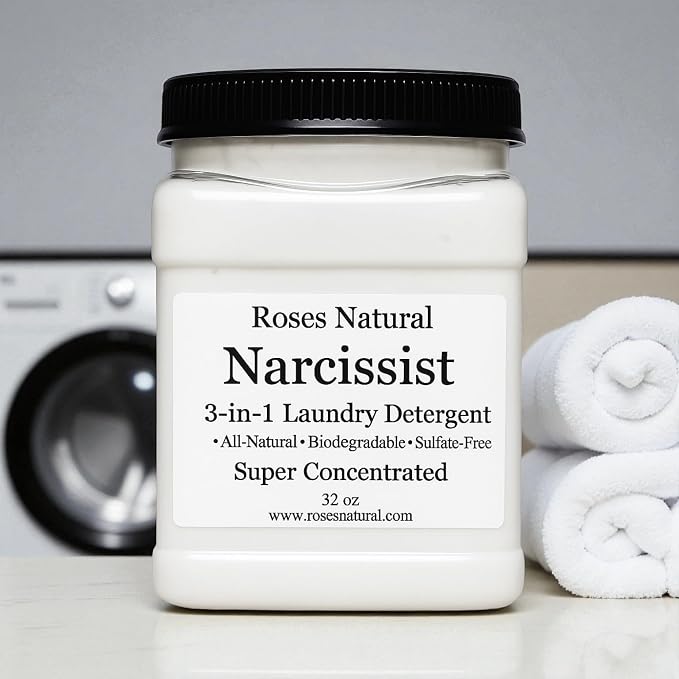 Narcissist 3-in-1 Laundry Detergent Powder, 32 oz, Non-Toxic, All-Natural, Super Concentrated, Sulfate-Free, Made in the USA.