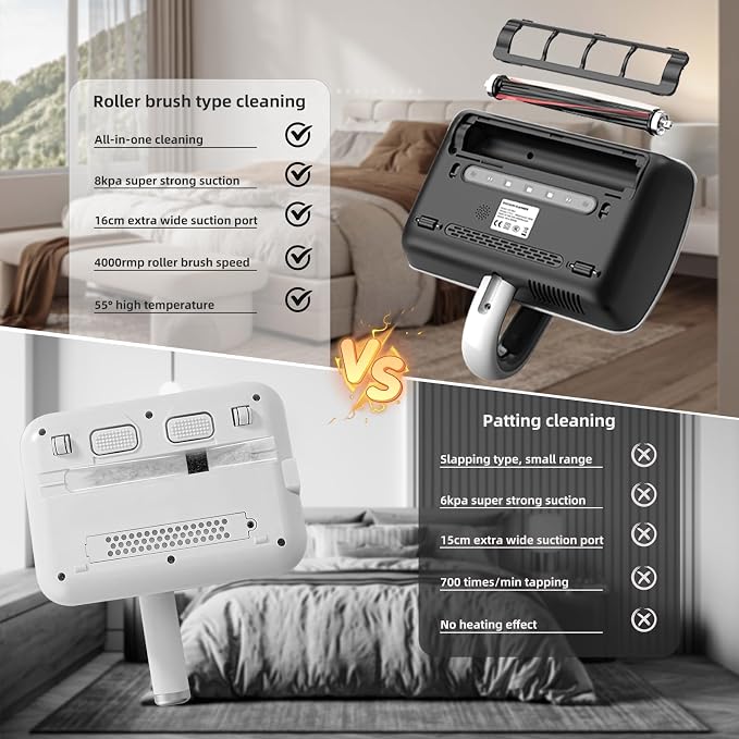 Mattress Vacuum Bed Vacuum Cleaner with UV 18000pa Super Suction Power，HEPA Filter 253.7nm UV-C Light & 30000 RPM/Min Brushroll Rotation & Heating & Ultrasonic Quintuple Tech (Corded)