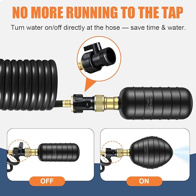 3 Pcs Drain Bladder Kit, Drain Cleaning Bladder Fits 1" to 6" Pipes, with 10 ft Retractable Hose, Shut-Off Valve & Brass Faucet Adapter Fits Most Faucets– For Sinks, Showers, Pools & Drains (Black)