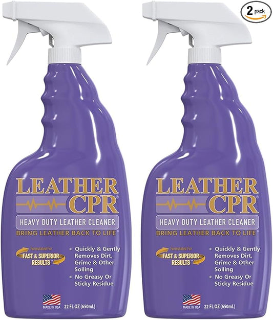 Leather CPR Heavy Duty Leather Cleaner - Car Interior Cleaner For Heavy Dirt & Grime, Heavily Soiled Furniture Leather Cleaner For Couch, Car Seat,Purses, Shoes, Boots, & More (22 Ounce (Pack of 2))