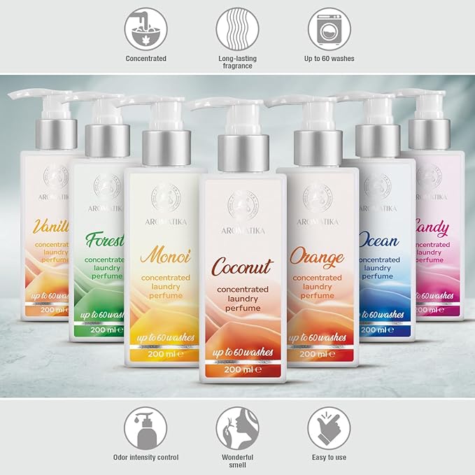 Concentrated Laundry Perfume Coconut 200ml - Liquid Perfume Laundry - Linen Freshener - Laundry Scent Booster - Washing Fragrance - Exotic and Long Lasting Scent - Cotton Perfume