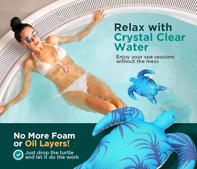 Hot Tub Scum Absorber Turtle, Scum Sponge for Hot Tub & Spa – Floating Hot Tub Scum Sponge Soaks Up Oils, Must Have Hot Tub Accessories, Keeps Spa Water Clean & Clear