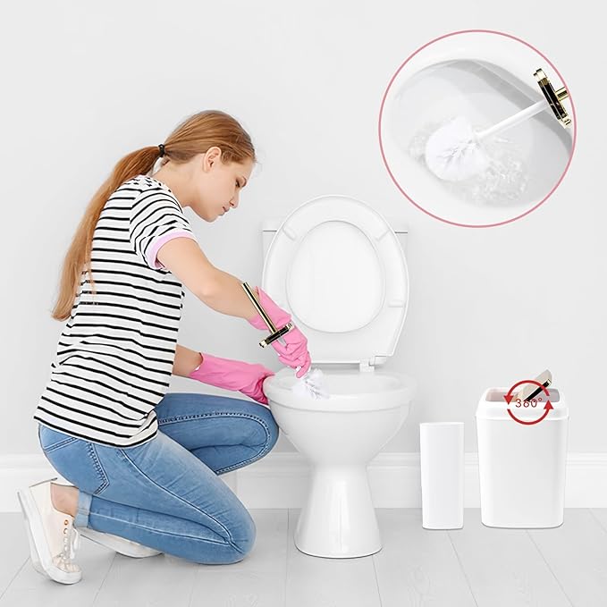 XLHOMO 9Pcs Bathroom Accessories - White Bathroom Accessories Set with Trash Can, Soap Dispenser, Soap Dish, Toothbrush Holder, Toothbrush Cup, Toilet Brush Holder, Qtip Holders and Tray for Home