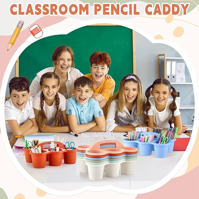 party greeting 6 Pack Classroom Caddy with Handle Plastic Storage Table Caddy Organizer with 6 Compartments Morandi Cup Caddy Organizer for Table Crayon Pencil Office School Supply