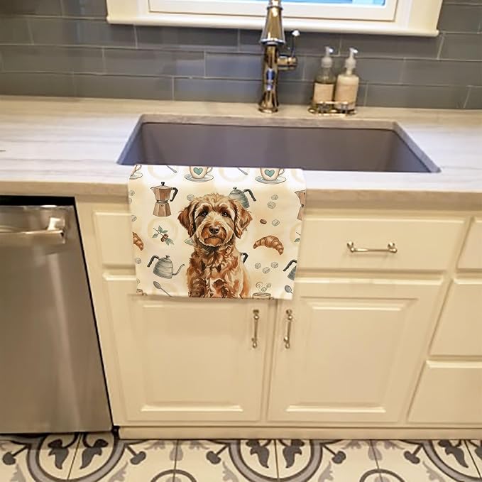 Caroline's Treasures Chocolate Labradoodle Coffee Bar Kitchen Towel Velour Plush Front and Cotton Loop Back Machine Washable