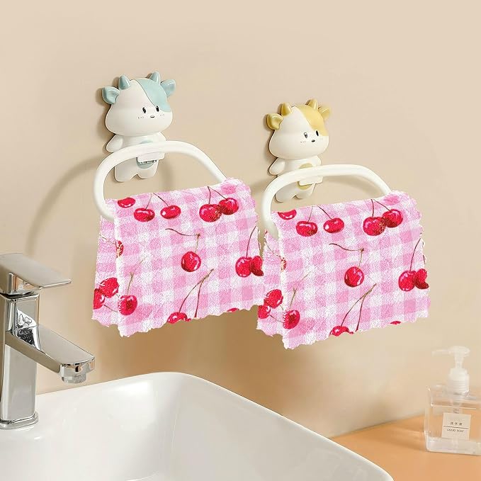 Pink Juicy Checkered Cherry Kitchen Towels Dish Cloths Set of 6 Microfiber Cleaning Cloths for Cars Super Absorbent Machine