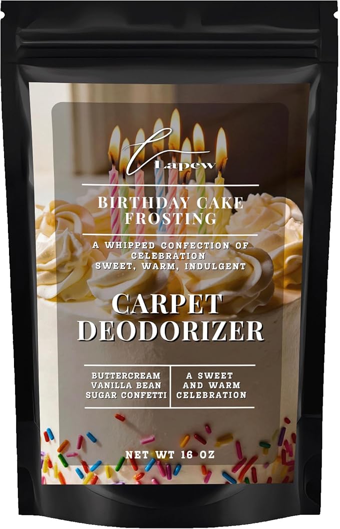 Lapew Birthday Cake Frosting Carpet Deodorizer Powder - Pet Safe Freshener for Vacuuming | Scented Odor Eliminator for Home | 16 oz