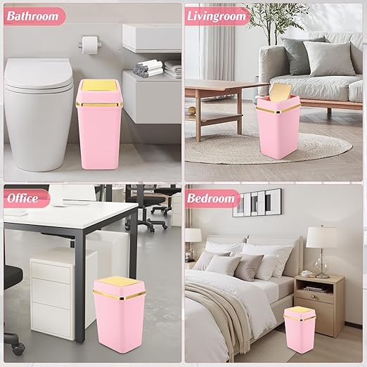 3 Pack Bathroom Trash Can with Lid 4 Gallon Small Trash Can with Swing LidBathroom Garbage Can with 225 Counts Trash Bags for Kitchen Bedroom Office(White Pink Green)