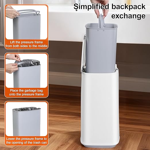 Small Bathroom Trash Can with Lid, Disposable Toilet Brush with 12 Refills, Toilet Bowl Cleaning Wand Set-2 Gallon Silm Garbage can and Toilet Brush Holder for Bathroom, Toilet, RV(White)