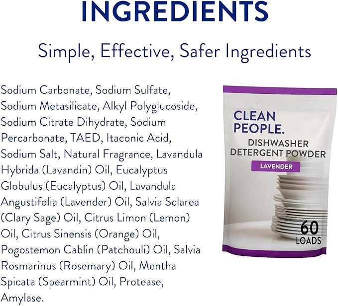 The Clean People Dishwasher Detergent Powder | Cuts Grease and Rinses Sparkling Clean | Residue-Free (30 Ounce, Lavender)
