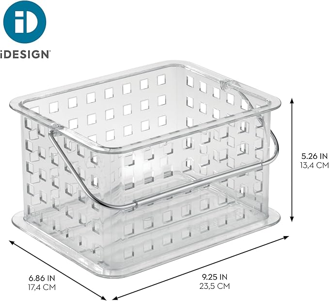 iDesign Small Clear Shower Caddy with Handle, Portable Shower Organizer for Dorm or Bathroom, 3-Pack