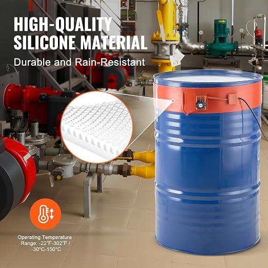 VEVOR Metal Drum Heater, 1200 Watt 5" Width, Pail Heating Band for 55 Gallon Barrel, 86-302℉ Adjustable Thermostat, High Efficiency Silicone Grease Keg Heater, Tested to UL 499 Standard, FCC Listed