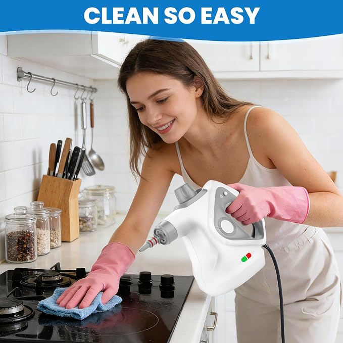 Handheld Steam Cleaner for Home, Pressurized Portable Steamer for Cleaning with 15 Accessories for Multi-Surface Cleaning, Floors, Tiles, Grout, Kitchen, Bathroom, Couch & Car(Gray Cap&Gray Handle)