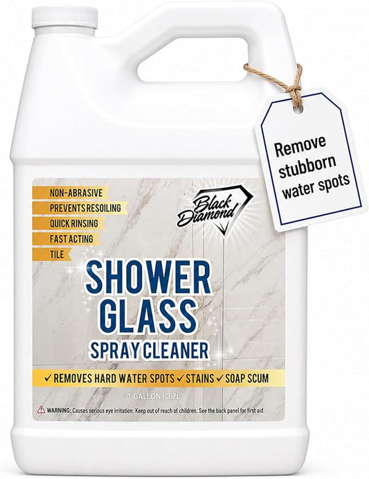 Shower Glass Spray Cleaner – Removes Hard Water Stains, Soap Scum & Water Spots – Glass Shower Door Cleaner for Tile & Bathroom Surfaces – Non-Abrasive, Fast Acting, Prevents Resoiling (128 oz)