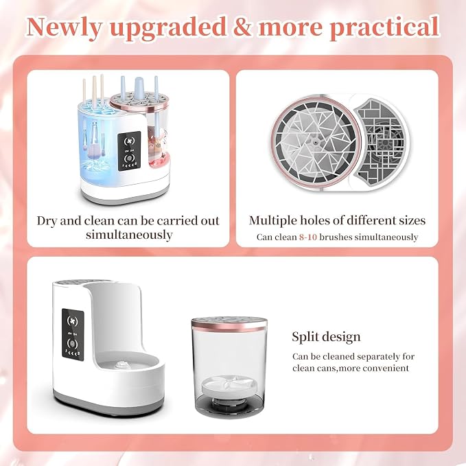 3 in 1 Electric Makeup Brush Cleaner & Dryer Automatic USB Cosmetic Brush Cleaner with Holder, Portable USB Deep Cleaning for All Size Beauty Makeup Brush Set,Blush Brush,Sponges