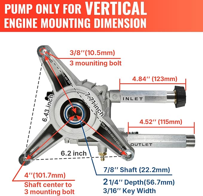 YAMATIC Pressure Washer Pump, Max 2500 PSI 2.2 GPM SRMW22G26-EZ Pump Replacement for Troy Bilt, Craftsman, Briggs & Stratton, Karcher, Brute, Homelite, Front Inlet/Outlet