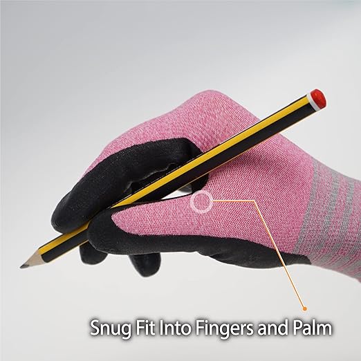 DEX FIT Nitrile Work Gloves FN330, 3D-Comfort Stretchy Fit, Firm Grip, Thin & Lightweight, Touch-Screen Compatible, Durable, Breathable & Cool, Machine Washable; Pink XL (10)