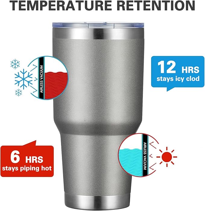 MEWAY 30oz Insulated Tumbler With Lids and Straws,Stainless Steel Double Vacuum Coffee Tumbler Cup, Brush, Durable Powder Coated Coffee Cup for Cold & Hot Drinks, Office, Travel(Cold Grey,4 PACK)
