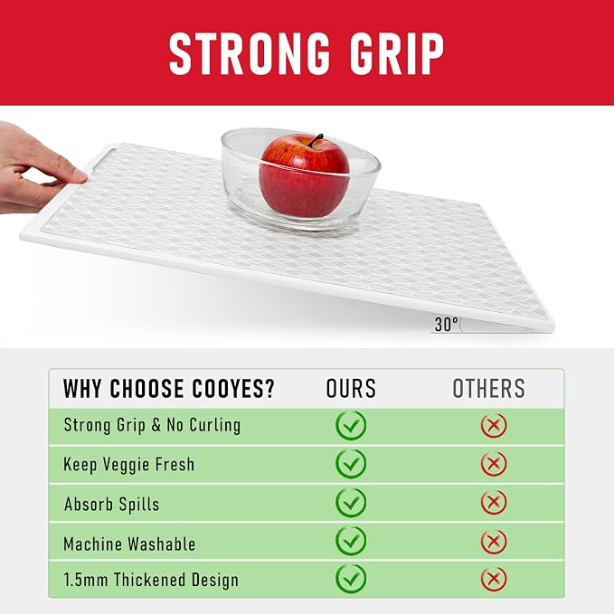 Cooyes Refrigerator Liners 17.7" x 24", Absorbent Strong Grip Fridge Mats Machine Washable, Non-Adhesive Refrigerator Shelf Liner for Fridge Bins & Kitchen Cabinets,