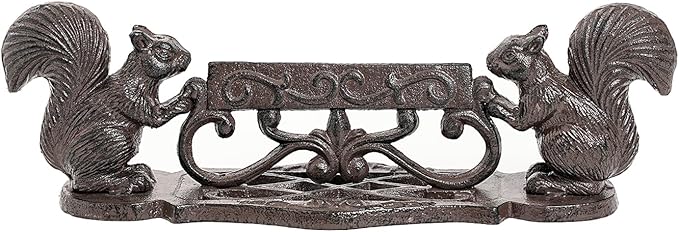 Sungmor Heavy Duty Cast Iron Boot Scraper, Vintage Rustic Black Squirrel Boot Cleaner, Garden Front Door Entrance Shoe Scrubber Mat, Farmhouse Outdoor Patio Decorative Mud Cleaner