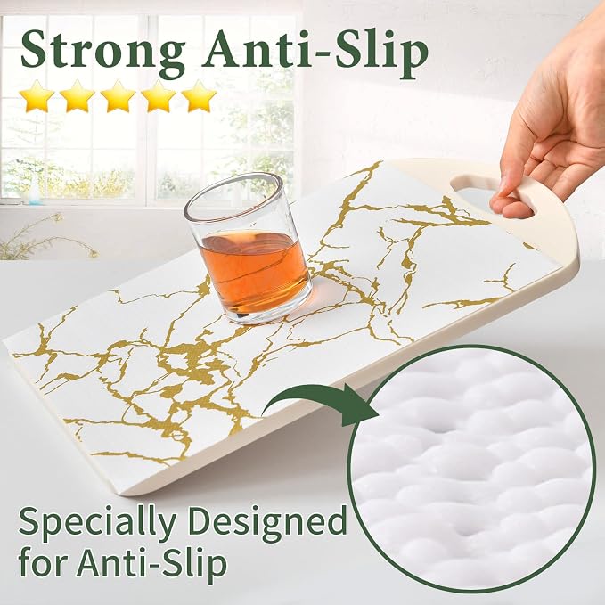 Drawer and Shelf Liner for Kitchen Cabinet Non Slip Waterproof Shelf Paper 17.5 in X 30 Ft Non Adhesive Refrigerator Liners Gold White Marble Easy Liners for Bathroom Cupboard