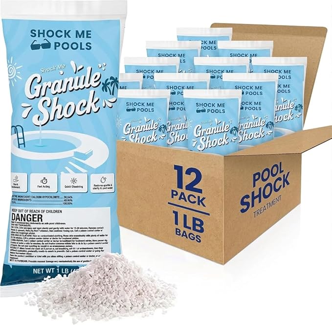 Cal Hypo Granule Pool Shock – Fast-Dissolving Chlorine Shock Treatment for Swimming Pools – Powerful Pool Water Clarifier & Sanitizer – for Inground & Above Ground Pools – 1 lb Bag (12 Pack)
