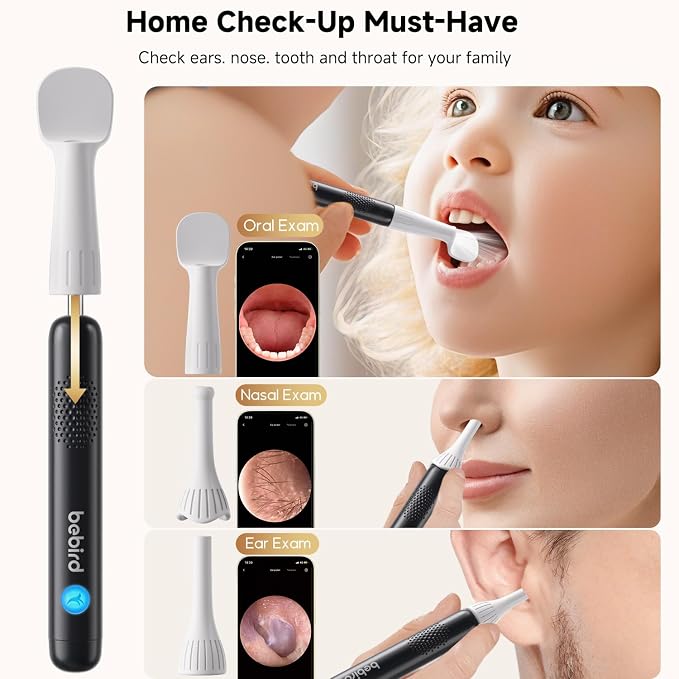 BEBIRD R1 Ultra Ear Wax Remova, Ear Cleaner with Camera Ear Scope, Wax Remove Ear Pick with Ear Otoscope Tweezers, Visual Dropper Cleaning Kit, Ear/Nose/Throat Examination Tool for Family, Black