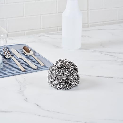 Restaurantware Stainless Steel Scrubber 100 Pack 3.543 x 3.543 x 2.362 Inches Heavy-Duty Metal Cleaning Pad Rust-Resistant Kitchen Scouring Tool for Tough Cleaning Silver