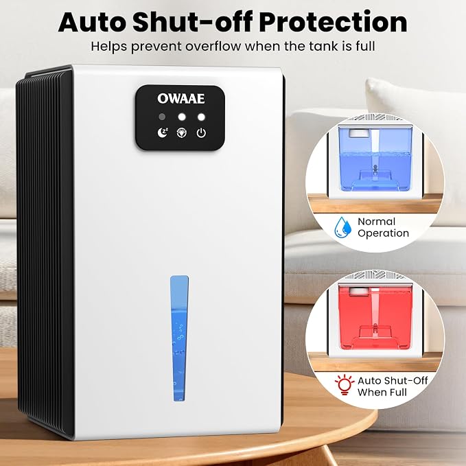Dehumidifier, 1000 sq.ft Quiet Dehumidifiers for Home Bedroom Bathroom Basement with 95oz Water Tank, Sleep Mode, Auto Shut-Off 7 Colors LED Light, White