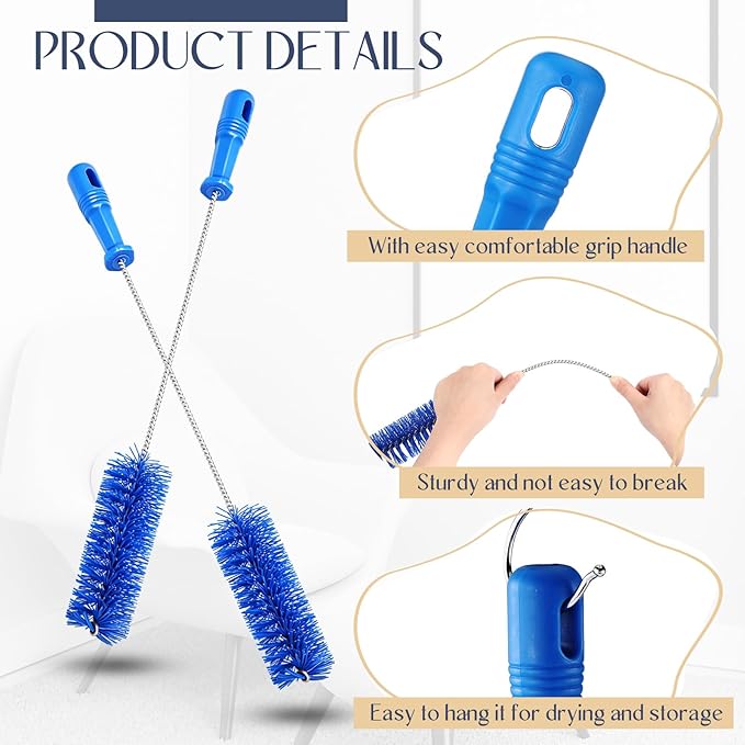 Baderke 2 Pieces Drain Brush Pipe Cleaning Tube Brushes 19.7 Inch Plastic Shower Pipe Flexible Cleaning Tool(Blue,19.7 x 2 Inch)