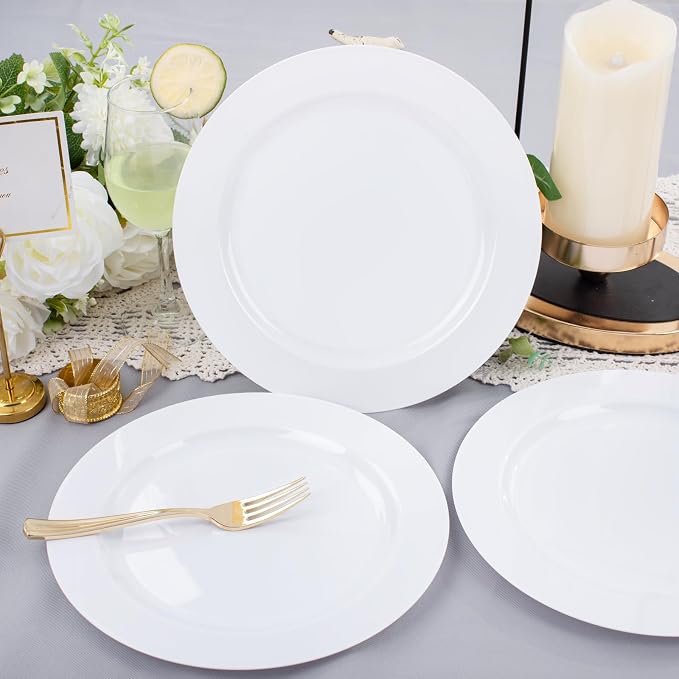 bUCLA 30PCS White Plastic Dinner Plates Disposable - Premium 10.25inch White Weddings and Party Dinner Plates