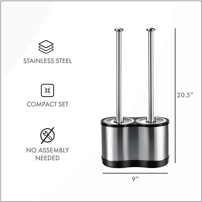 ToiletTree Products Modern Deluxe Freestanding Toilet Brush and Plunger Combo (Stainless Steel, Brush and Plunger Combo Set 4.5” x 9.75” x 18.5")