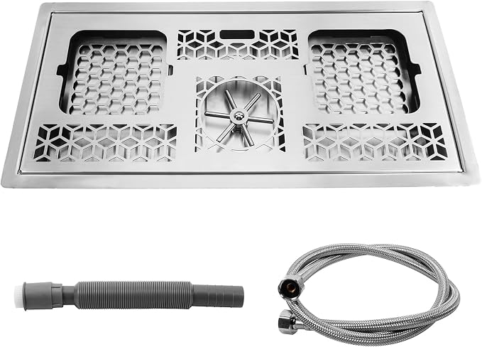 Glass Rinser, Stainless Automatic Glass Cup Washer Drain and Drip Tray,Stainless Steel Bar Glass Rinser for Home Kitchen Hotel Cafe Restaurant (37.56x14.17 Inch-silver)