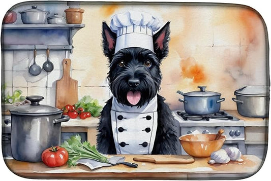 Caroline's Treasures DAC6323DDM Scottish Terrier The Chef Dish Drying Mat Absorbent Dish Drying Mat Pad for Kitchen Counter Dish Drainer Mat for Countertop, 14 x 21", Multicolor