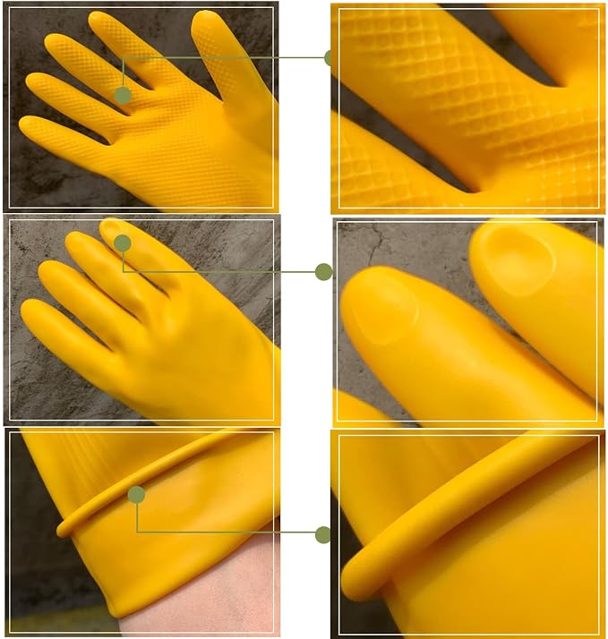 8 Pairs Reusable Household Cleaning Gloves, Rubber Kitchen Dishwashing Gloves, Extra Thickness, Long Sleeves, for Washing Dishes, Pet Care, Small, Yellow
