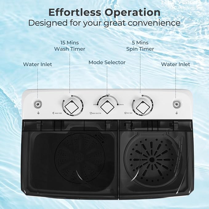 Giantex Portable Washing Machine, 20 LBS Washer & Spinner Combo with Built-in Drain Pump & Time Control, Compact Twin Tub 12 LBS Washing & 8 LBS Spin Drying for Apartment Dorm RV (Black+White)