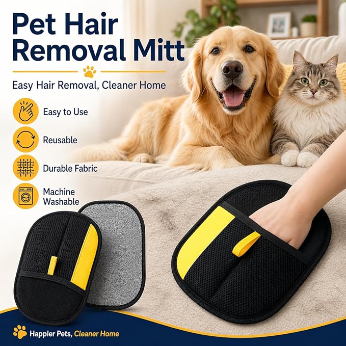 Pet Hair Removal Glove 2PCS Electrostatic Deshedding Glove for Cat Dog Pet Grooming Fur Cleaning for Furniture Sofa Bed Carpet Car Seat Clothes