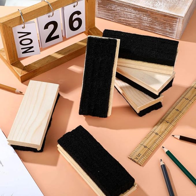 Marspark Felt Style Erasers, Cleaner Dusters Felt Chalkboard Eraser for Kids Wood Chalk Eraser for Chalkboard Cleaners Dusters for Markers White Black Boards Paint School Students Teachers(6 Pieces)