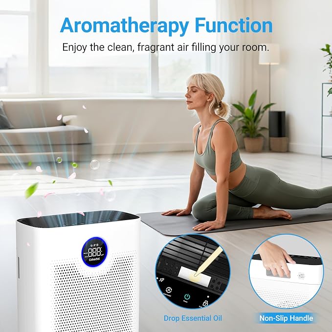Air Purifiers for Home Large Room Up to 2216 Ft², Cobectal Pet Air Cleaner with 3-in-1 Filter, PM2.5 Air Quality Sensor, Aroma Function, Sleep Mode, Air Purifier for Living Room, Office, RVs, Black